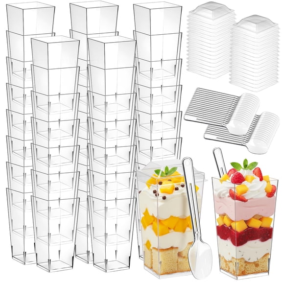 150 3 Oz Mini Dessert Cups With Lids & Spoons Reusable Plastic Parfait Pudding Shooter For Parties Ideal Ice Cream Fruit And Caker Vasos Parares Con Tapa