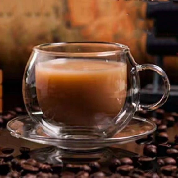 150/300ml Double Wall Glass Coffee Cup with Saucers and Spoon Heat Resistant Espresso Cups With Handle Mug Drinkware Milk Teacup
