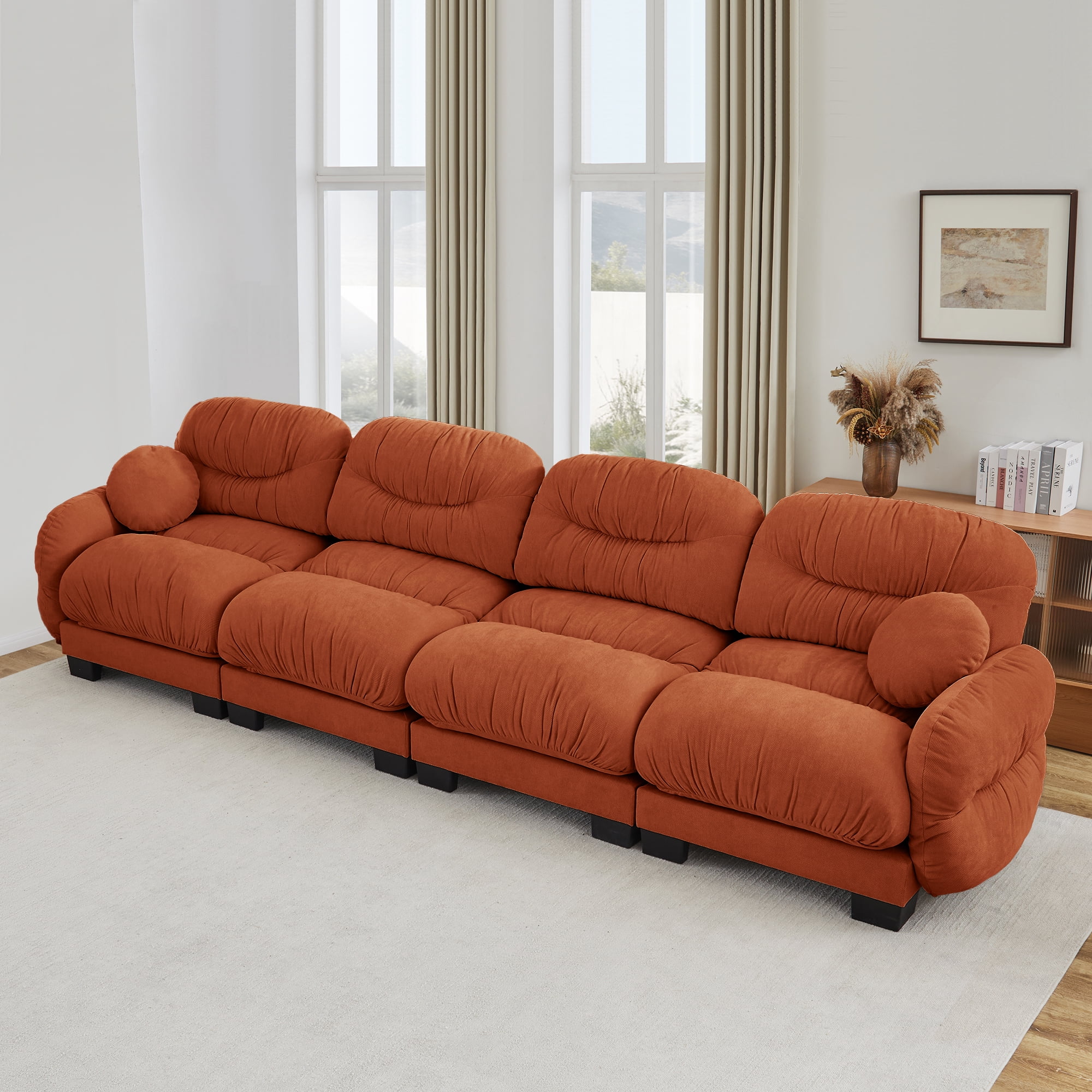150" 4 Seater Couch Cozy Chenille Sofa with 2 Throw Pillows