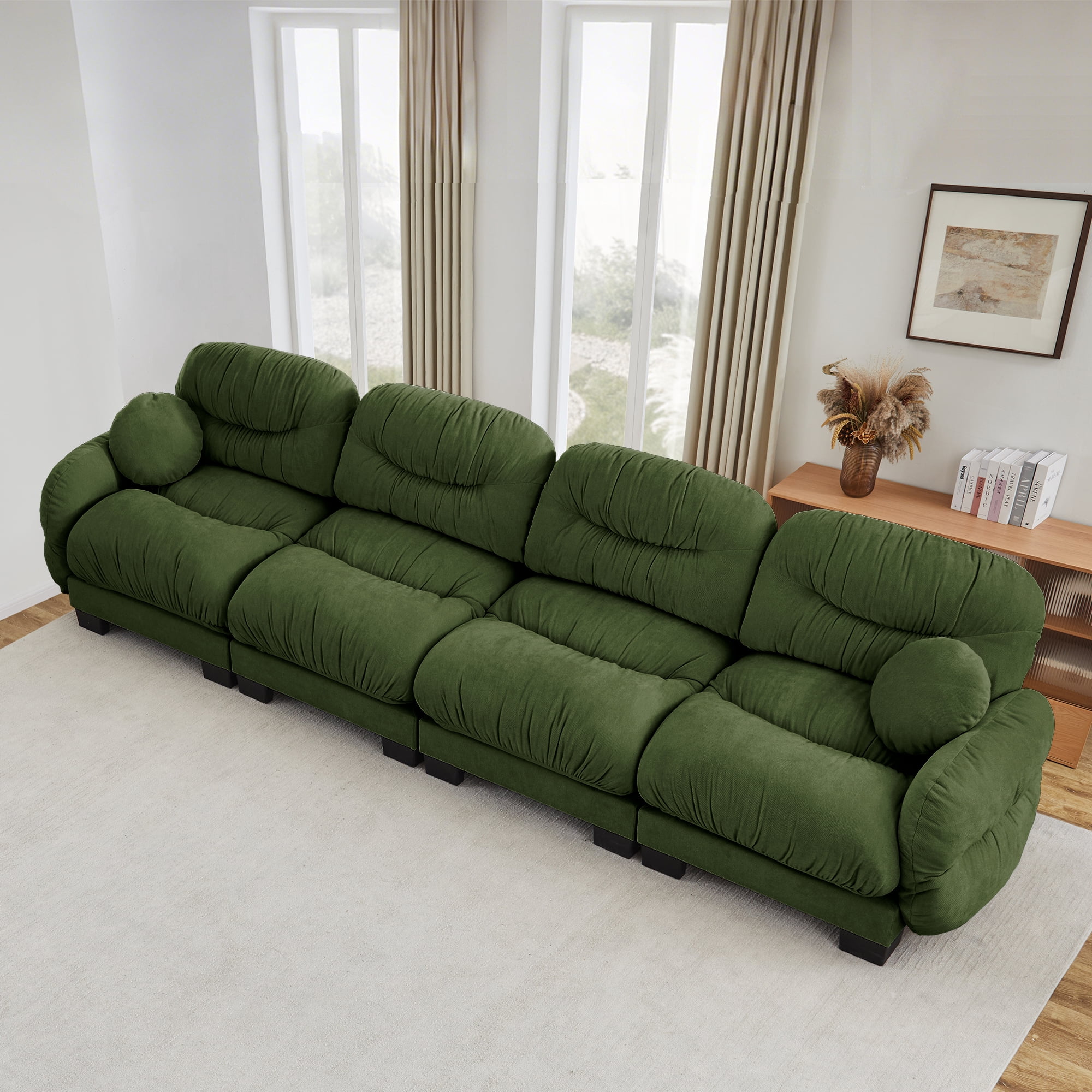 150" 4 Seater Couch Cozy Chenille Sofa with 2 Throw Pillows