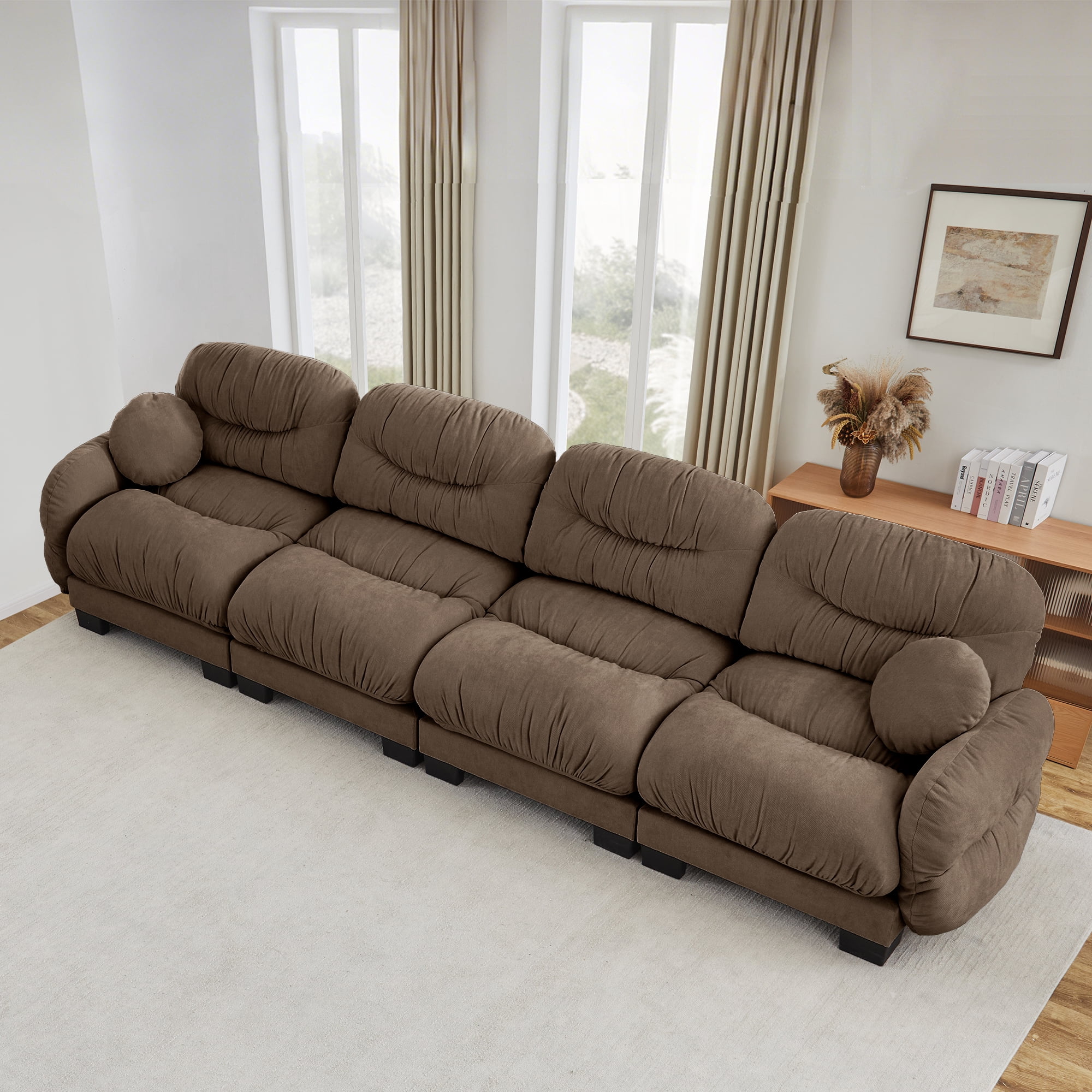 150" 4 Seater Couch Cozy Chenille Sofa with 2 Throw Pillows