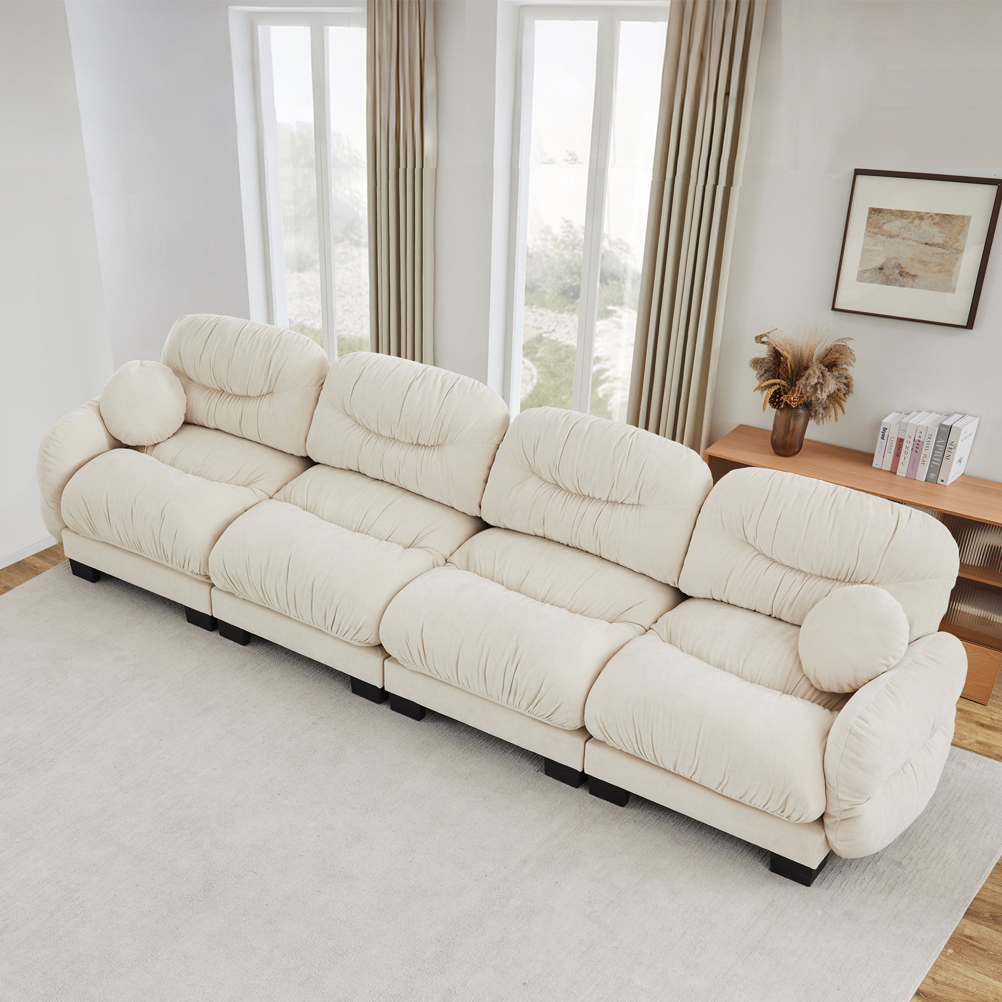 150" 4 Seater Couch Cozy Chenille Sofa with 2 Throw Pillows