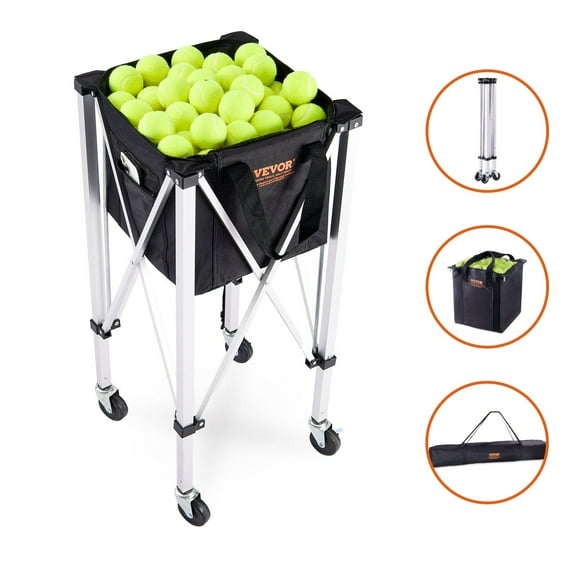 150-Ball Tennis Hopper Cart - Lightweight Foldable Aluminum Basket with Wheels, Removable Mesh Bag & Carry Case for Practice