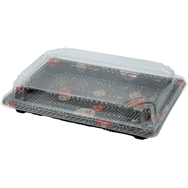 [150] Black Sushi Trays with Lids 7.25 x 5 Inch - Disposable Sushi  Packaging Box, Carry Out Container, Take Out Boxes, Black Plastic To Go  Containers