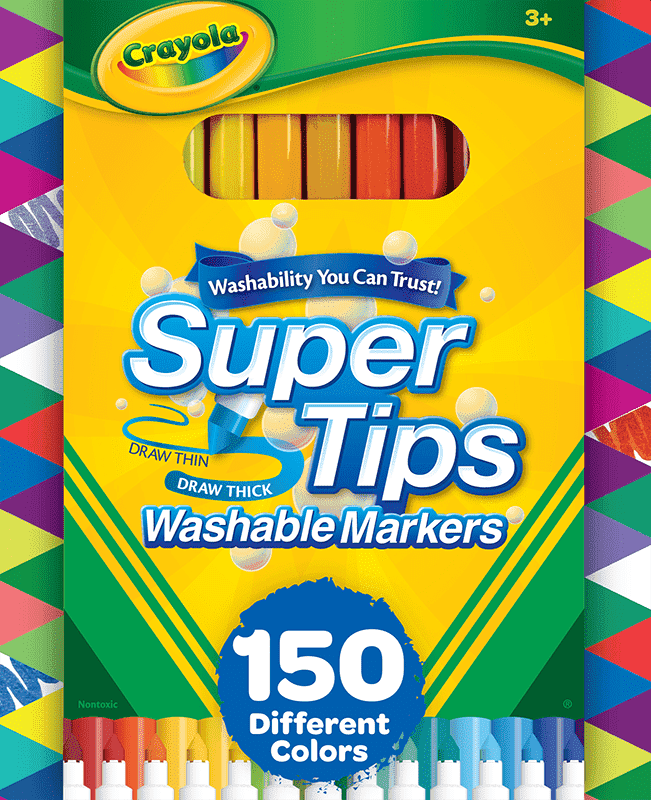 Crayola Super Tips Marker Set (150ct), 2-in-1 Fine Point & Broad Line Markers for Kids, Colored Markers for Coloring Books, Gifts, 3+