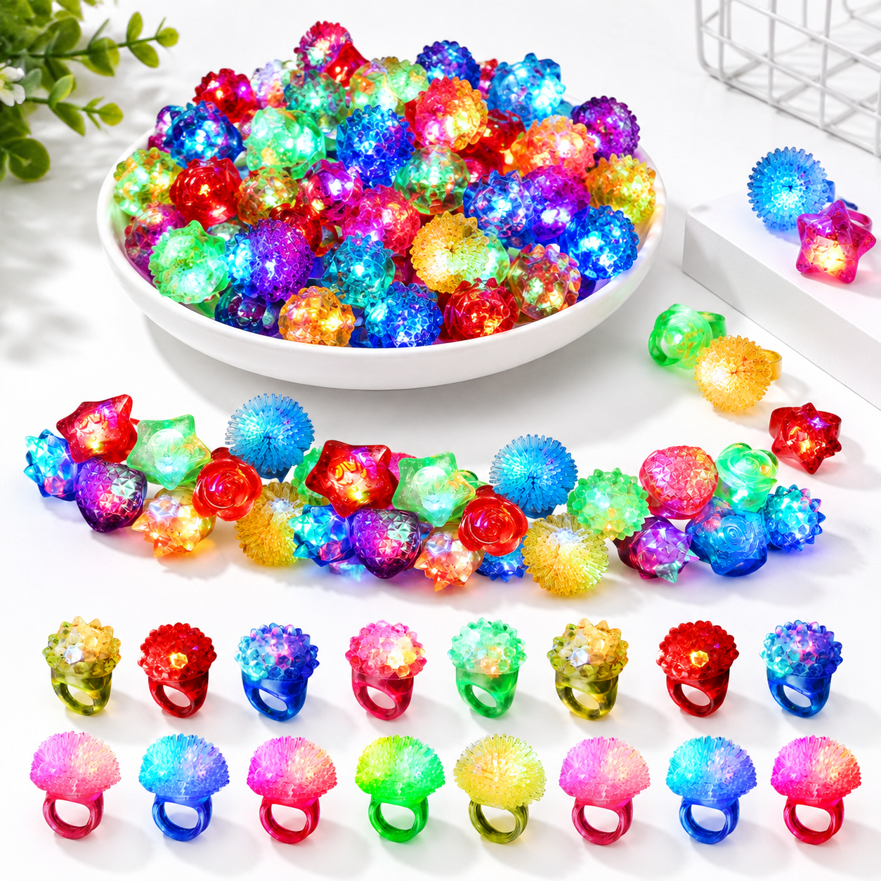 150 Colorful Mixed Styles LED Light Up Glow Rings Party Favors ...