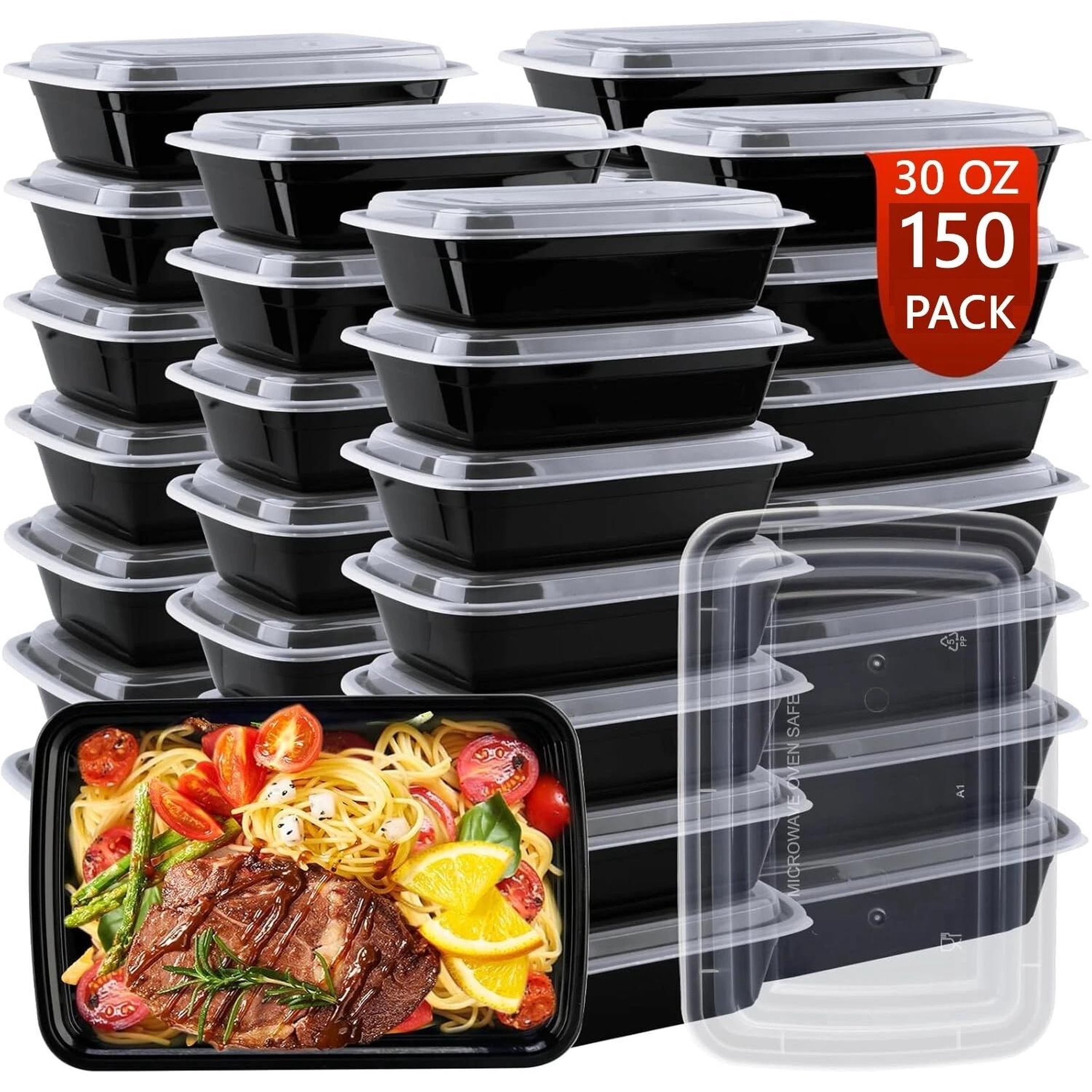 [150 Containers+150 Lids] 30oz Plastic Meal Prep Food Containers for ...