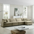 thumbnail image 1 of 150" Corduroy 4 Seater Sofa, Modern Upholstered Sofa with 1 Footstool, Office Living Room Apartment Comfort Sofa, Retro Combination Sofa with 2 Arm Pillows and 4 Throw Pillows, Easy to Assemble, Tan, 1 of 9