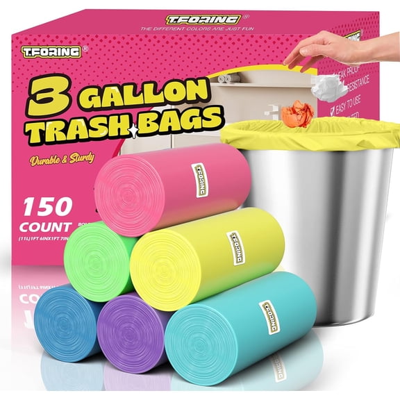 150 Count 4 Gallon Small Trash Bags - Colored Bathroom Garbage Bags Unscented Leak-proof, 15 Liter Plastic Wastebasket Can Liners for Office Bedroom Toilet and Car