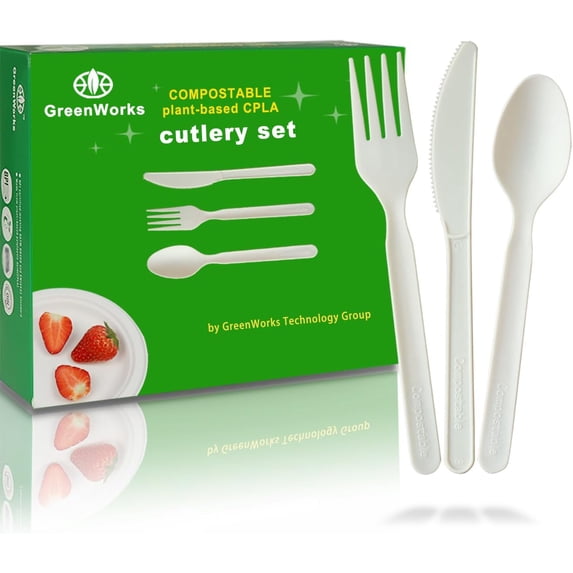 150 Count 7" Heavy-duty Compostable Utensils,50 Forks 50 Spoons 50 Knives Cutlery Set,BPI Certified Large Disposable Flatware Set