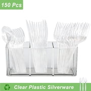 Ldnio Clear Plastic Silverware Disposable Cutlery Heavy Duty Fork Spoon & Knife for Party, BPA-Free