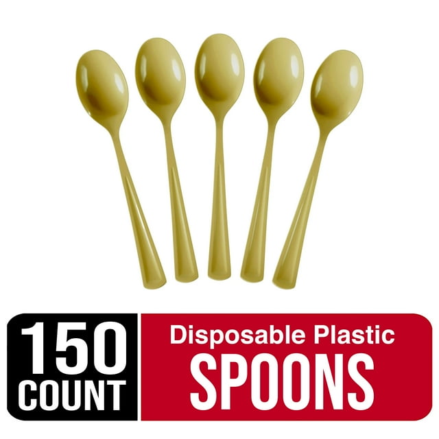 150 Count Heavy Weight Disposable Plastic Gold Spoons by Exquisite