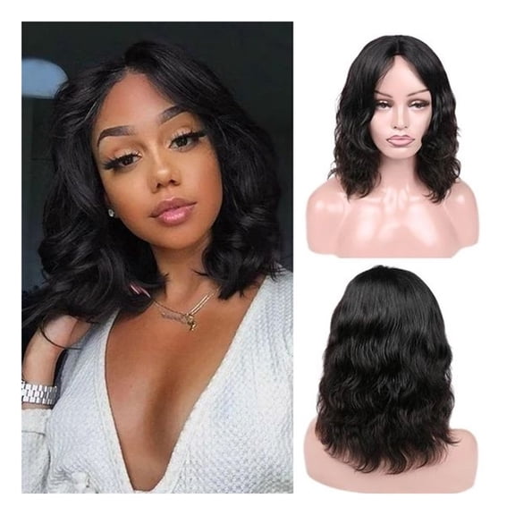 150 Density Body Wave Short Bob Wig Human Hair Pre Plucked Hair black 8 - 16 Inch T Middle Part Lace Bob Wigs for Women