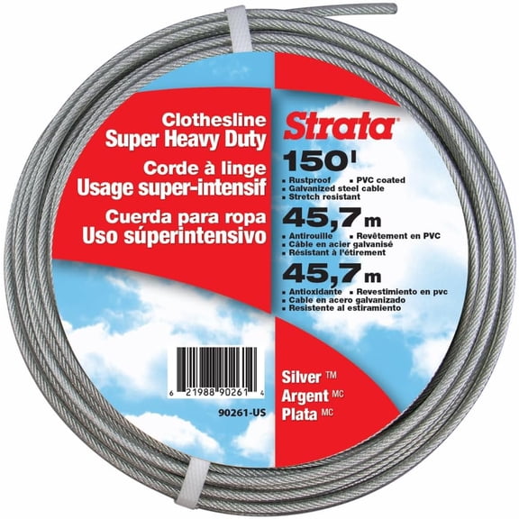 150 Feet Clothesline Outdoor Heavy Duty Galvanized Wire Steel Cable, Silver PVC Coating - Clothes Line Wires for Outside Laundry Drying
