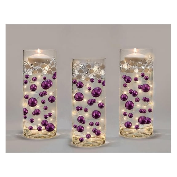 150 Floating Pearls-Fills 2 Gallons of The Floating Transparent Water Gels-with Gels and Prep Bag. Not Including Vases. 6 Warm White Submersible Lights