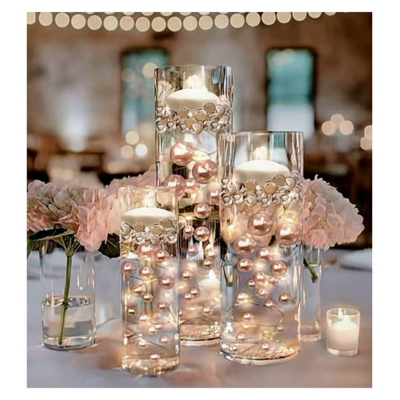 150 'Floating' Rose Pearls - No Hole Jumbo & Assorted Sizes Vase Decorations-Fills 2 Gallons of Transparent Gels for Floating Effect-with Measured Floating Gels Prep Bags for Best Results!