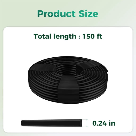 150 Ft 1/4 Inch Blank Distribution Tubing - Protected Flexible Black Drip Hose, Universal for Garden, Potted Plants & Veggie Beds, Fits Standard Drip Components