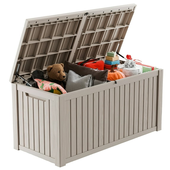 150 Gallon Heavy-Duty Resin Storage Box | Lockable Waterproof Deck Chest for Home, Garden & Outdoor Furniture Protection - Gray