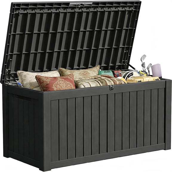 150 Gallon Outdoor Storage Box, Large Storage Deck Box for Patio Furniture Accessories, Garden Tools, Indoor Storage for Cushion, Black
