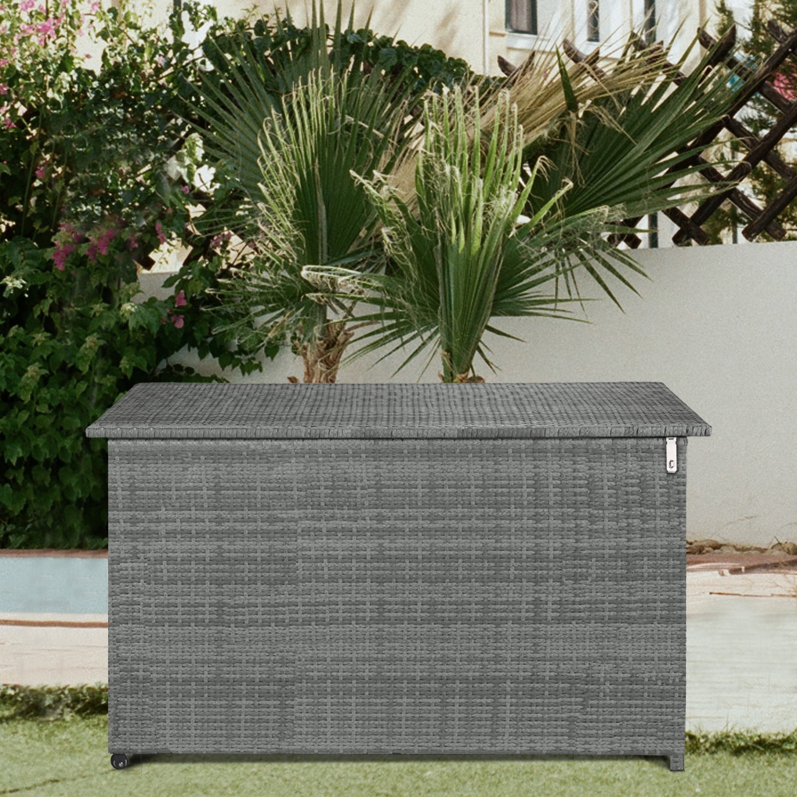 150 Gallon Outdoor Storage Wicker Deck Box,Waterproof Lockable
