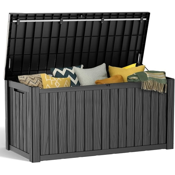 150 Gallon Resin Deck Box, Waterproof Lockable Patio Outdoor Storage Box for Furniture, Garden Tools and Tools Storage - Black