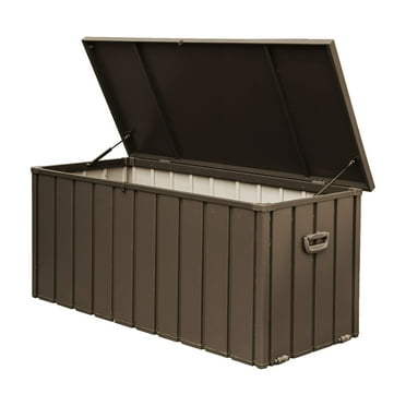 150 Gallon Storage Deck Box, Weather Resistant Lockable Storage Bin Container, Utility Storage Bench for Outside Cushions, Throw Pillows, Pool Supplies, Dark Brown