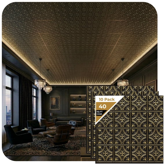 150 - Gothic Reims 2 ft. x 2 ft. PVC Glue-up Ceiling Tile in Antique Copper (40 sq.ft / Pack) - 10 Pieces