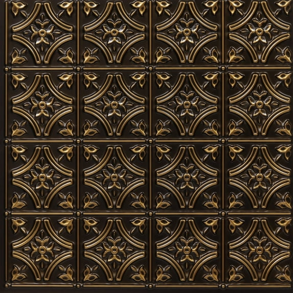 150 - Gothic Reims 2 ft. x 2 ft. PVC Glue-up Ceiling Tile in Antique Gold (40 Sq. ft. / Pack) - 10 Pieces