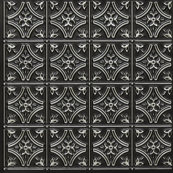 150 - Gothic Reims 2 ft. x 2 ft. PVC Glue-up Ceiling Tile in Antique Silver (100 Sq. ft. / Pack) - 25 Pieces