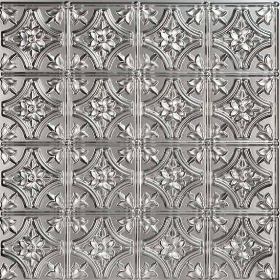 150 - Gothic Reims 2 ft. x 2 ft. PVC Glue-up Ceiling Tile in Silver (100 Sq. ft. / Pack) - 25 Pieces