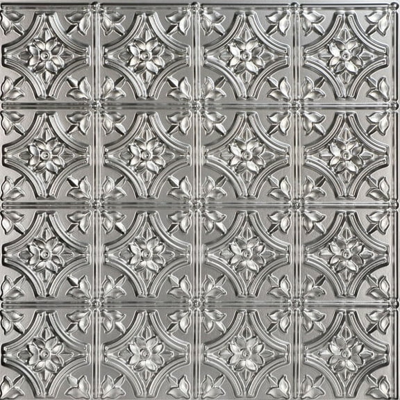 150 - Gothic Reims 2 ft. x 2 ft. PVC Glue-up Ceiling Tile in Silver (100 Sq. ft. / Pack) - 25 Pieces