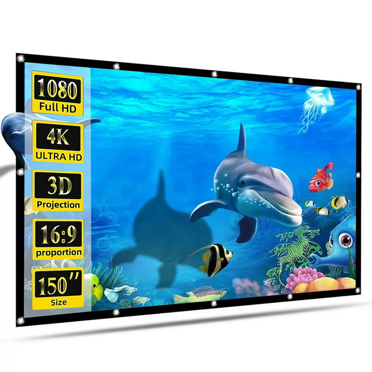 Projector Screen, White Projector Screen, 16:9 No Crease Home Theater  Foldable Projection Screen 60|72|84|100|120|150