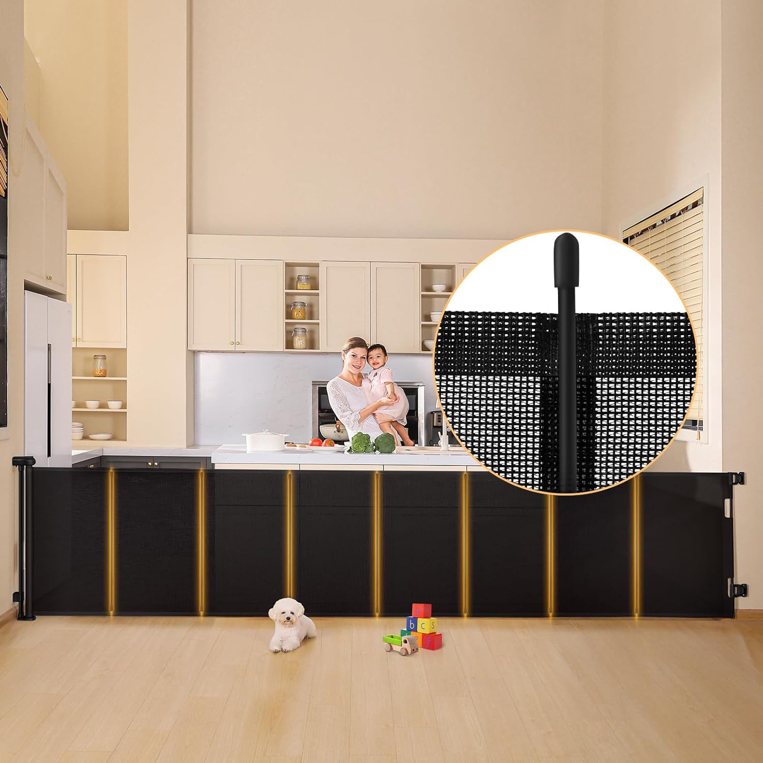 150 Inches Retractable Baby Gates Extra Wide, 35" Tall Baby Gates for