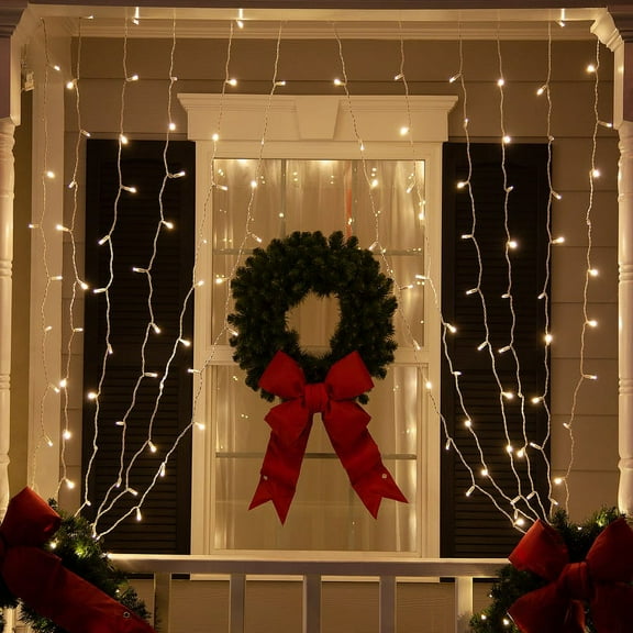150 LED Curtain Lights Warm White Christmas Curtain Lights Indoor-Outdoor Curtain Lights for Room, Garden, Wedding, Party
