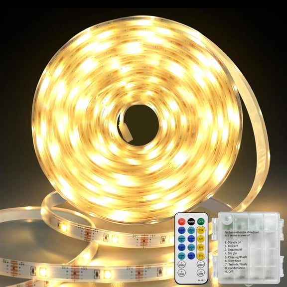 150 LED Strip Lights Battery Operated 16.4 Ft Waterproof Cuttable Light Strip with Remote Timer for Indoor Outdoor Use Warm White