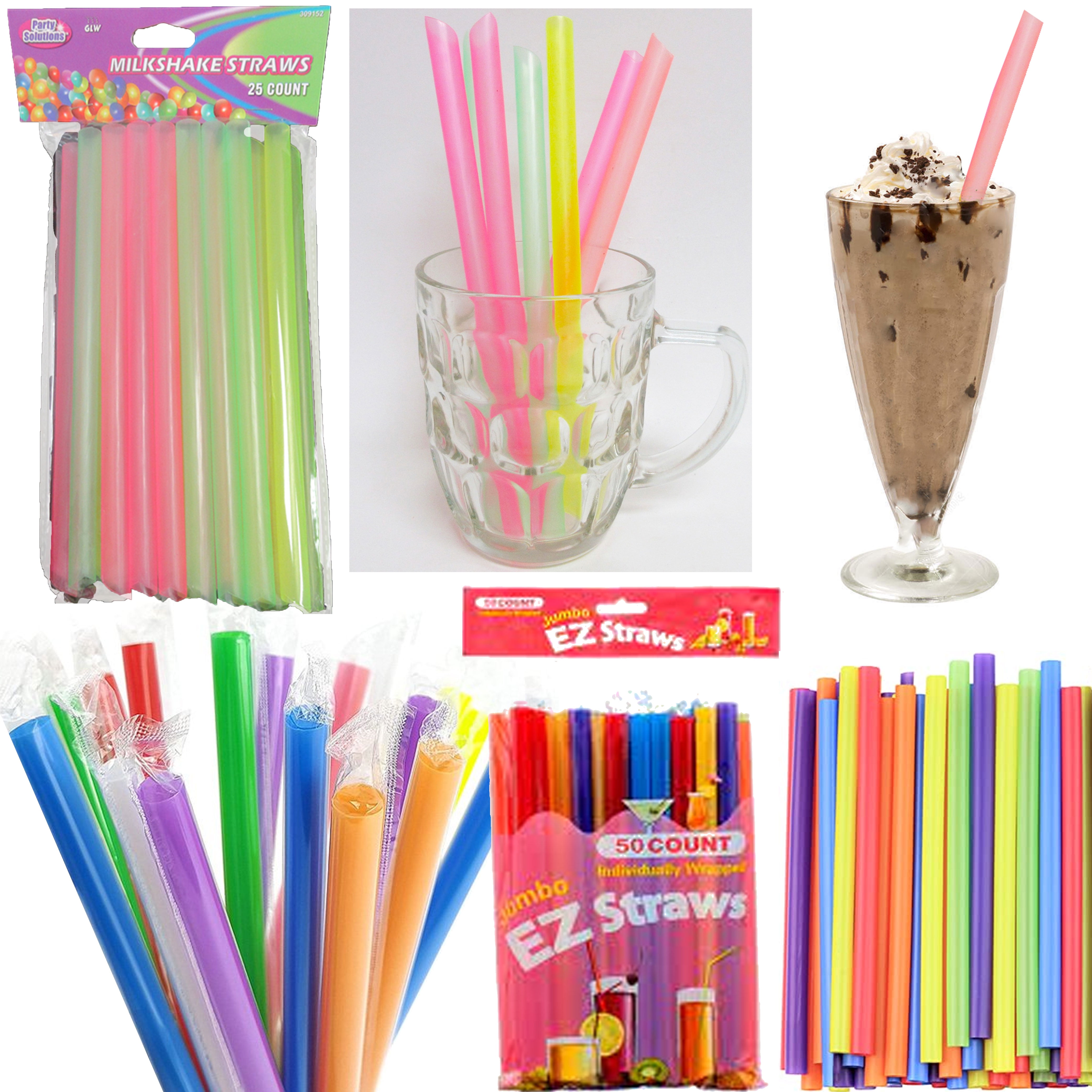 Extra Wide Assorted Wrapped Neon Milkshake/Smoothie Straws