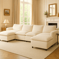thumbnail image 1 of 150" Modular Sectional Sofa, Comfy Cloud Couch with Movable Ottoman, Deep Seat Corduroy U-Shaped Modular Sectional Sofa for Living Room, Bedroom and Apartment Beige, 1 of 1