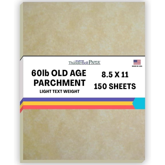 150 Old Age Parchment 60# Text (=24# Bond) Paper Sheets - 8.5 X 11 Inches Standard Letter|Flyer Size - 60 Pound is Not Card Weight - Vintage Old Parchment Semblance