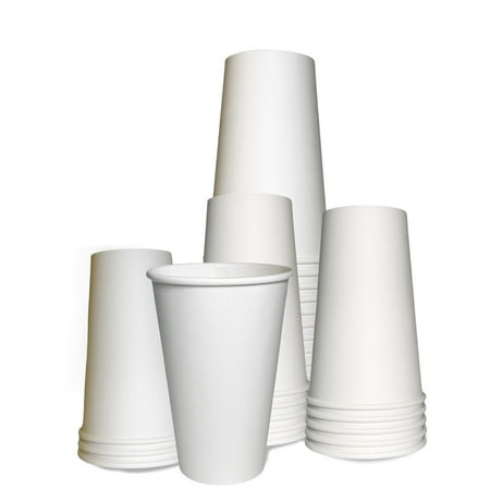 [150 PACK] 16oz White Paper Coffee Cups - Disposable Coffee Cups - Hot Drink, Tea, Coffee, Cappuccino, Hot Chocolate, Chai, Chai Latte by EcoQuality