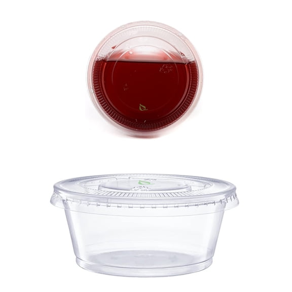 [150 PACK] 3.25 Ounce Clear Plastic Disposable Portion Cups with Lids, Jello Shot, Souffle Cups, Condiments, Sampling Cups, Complements, To Go by EcoQuality