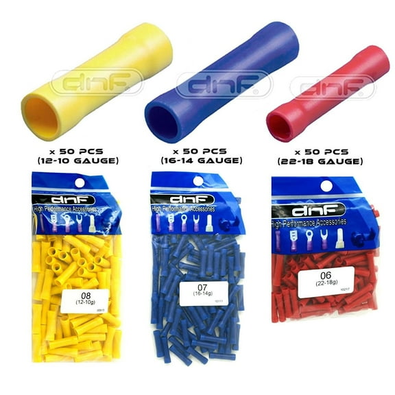 150 PACK Combo 10-12 14-16 18-22 Gauge Vinly Butt Connectors Terminal (50Pcs Each )