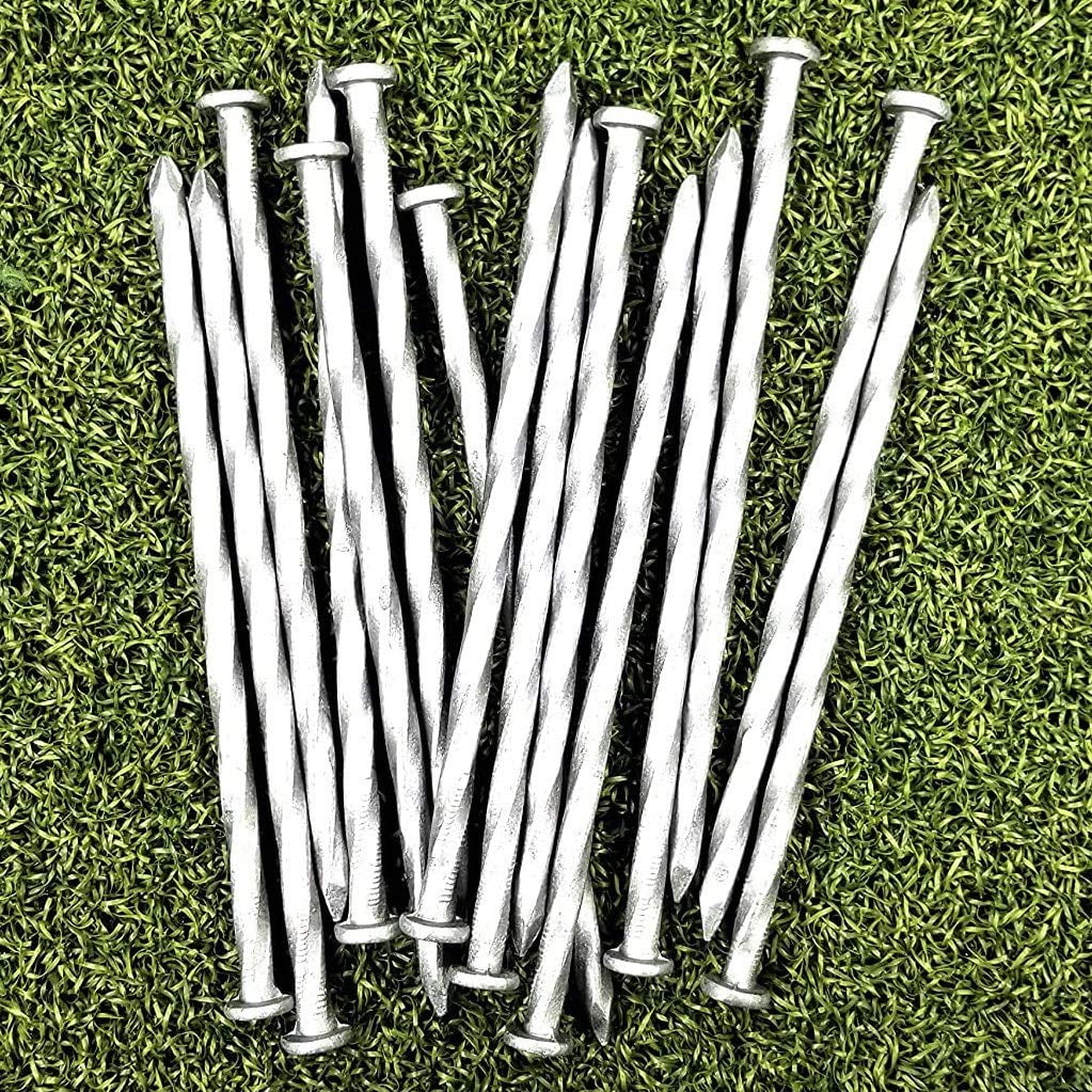 (150-PACK) Premium 6-Inch Turf Nails, Landscape Stakes, Spiral Metal Galvanized Landscape Spikes, Garden Nails for Artificial Turf, Garden Edging, Paver Edging, Timber & More (150)