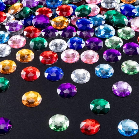 150 PCS 25MM Flat Back Round Acrylic Rhinestones Colorful Plastic Glitter Gems Large Diamonds for Jewelry Making Wedding Cosplay Embelishments Craft Decoration