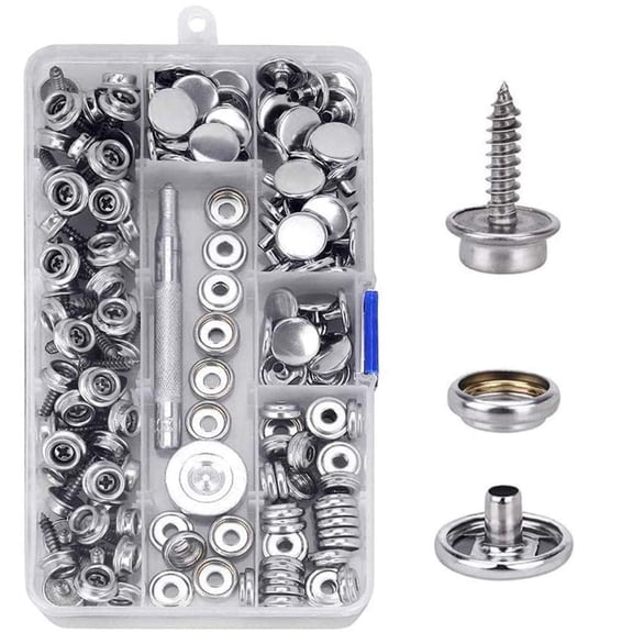 150 PCS Boat Canvas Snap Kit Marine Grade Stainless Steel Canvas Repair Kit Snap Fasteners Kit for Boat Canvas Fabric Leather with Material Hole Punch/Setting Tools