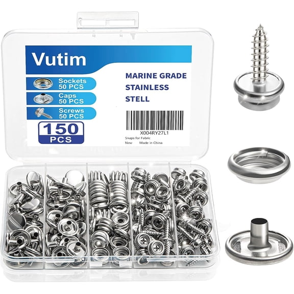 150 PCS Canvas Snap Fastener Tool Set, Marine-Grade 3/8" Stainless Steel Snaps, Metal Snap Fastener Kit, Leather Repair Kit for Boats, Canvas, Leather Goods, Tents, and Awnings$$Art & Craft