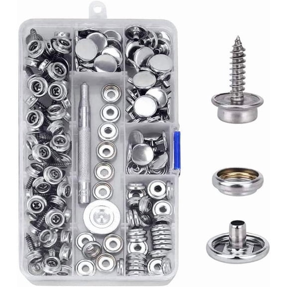 150 PCS Canvas Snap Kit Tool, Metal Screws Snaps Marine Grade 3/8" Socket Stainless Steel Boat Canvas Snaps with 2 PCS Setting Tool for Boat Cover Furniture (150 PCS)