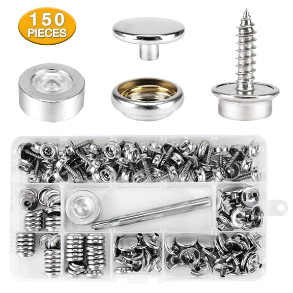150 PCS Canvas Snap Kit Tool, Metal Screws Snaps Marine Grade 3/8" Socket Stainless Steel Boat Canvas Snaps with 2 PCS Setting Tool for Boat Cover Furniture