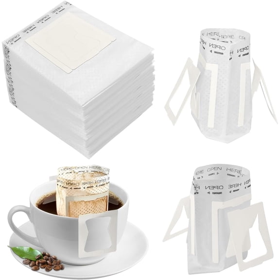 150 PCS Coffee Filter Paper Bags, Disposable Single Serve Drip Coffee Bags with Hanging Ears, Fast Brewing, Mess-Free Design for Travel, Camping, Home & Office Use