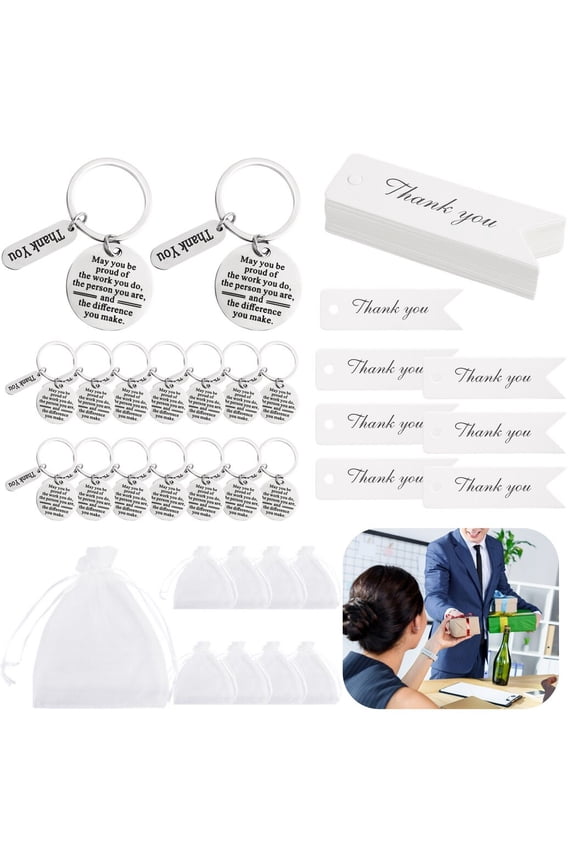 150 PCS Employee Appreciation Gifts, Bulk Thank You Keychains Gifts, Inspirational Stainless Steel Keyrings with Drawstring Bags and Cards, Appreciation Gifts for Coworker Nurse