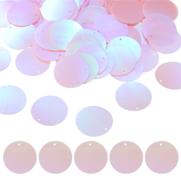 150 PCS Flat Round Sequins, 30mm/1.2 Resin Gradient AB Light Pink Loose Sequins Paillettes with Single Holes